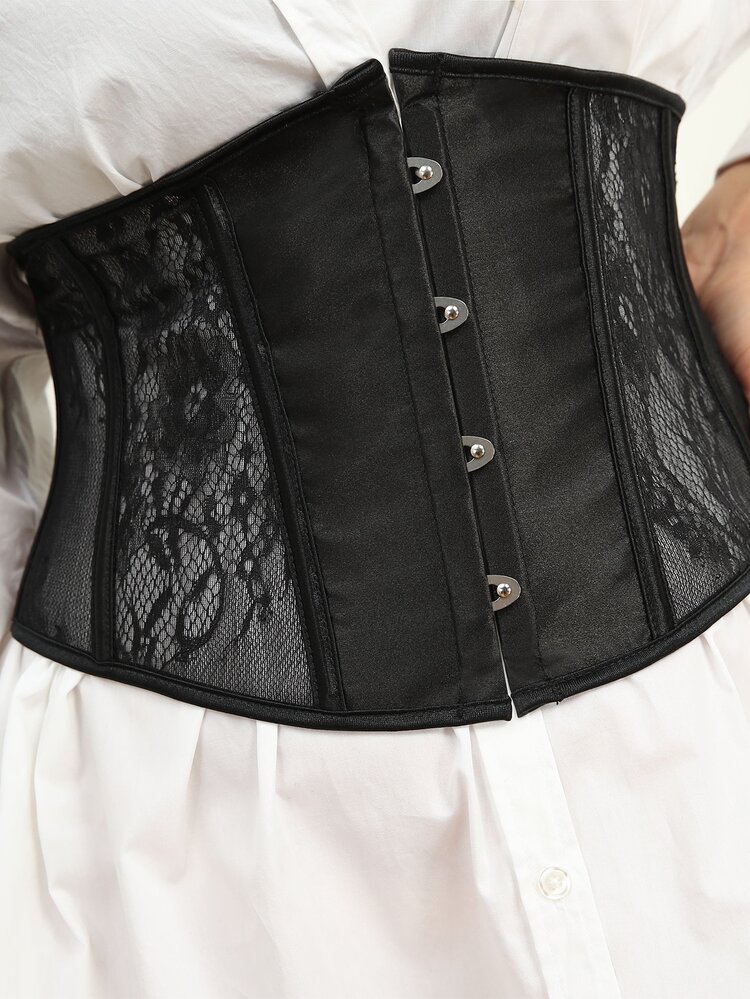 Corsé con encaje con ojal de espalda con cordón sin vestido - Negro - Añade 2