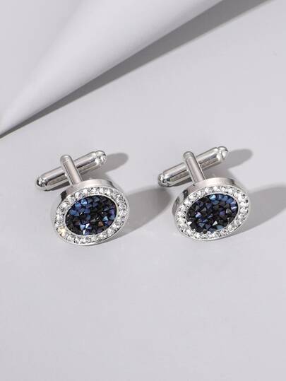 Fashionable and Popular 1pair Men Rhinestone Decor Cufflinks, Stainless Steel Jewelry for Jewelry Gift and for a Stylish Look