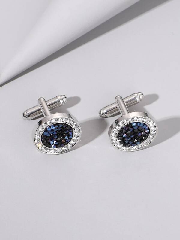 Fashionable and Popular 1pair Men Rhinestone Decor Cufflinks, Stainless Steel Jewelry for Jewelry Gift and for a Stylish Look