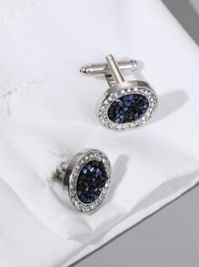 Fashionable and Popular 1pair Men Rhinestone Decor Cufflinks, Stainless Steel Jewelry for Jewelry Gift and for a Stylish Look - Blue - View 2