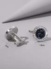 Fashionable and Popular 1pair Men Rhinestone Decor Cufflinks, Stainless Steel Jewelry for Jewelry Gift and for a Stylish Look - Blue - View 3