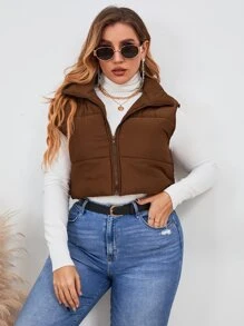 Mulvari Abrigo acolchado con cremallera y sin mangas talla grande para ropa de invierno - Café integral - Ver 3