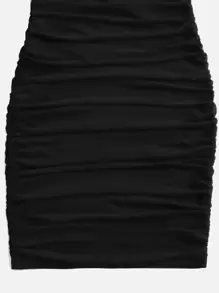 SHEIN Chicas adolescentes Vestido ajustado de cuello cuadrado fruncido lateral - Negro - Ver 4