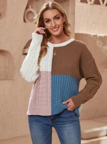 SHEIN LUNE Áo len nữ Khối Màu Giải trí - Nhiều màu - Xem 1