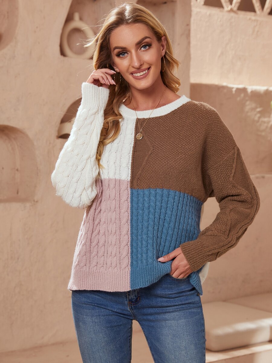 SHEIN LUNE Áo len nữ Khối Màu Giải trí - Nhiều màu - Xem 1