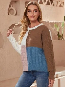 SHEIN LUNE Áo len nữ Khối Màu Giải trí - Nhiều màu - Xem 5