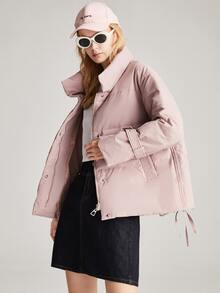 JAZZEVAR Abrigo acolchado con cinturón con hebilla unicolor - Rosa vieja - Ver 5