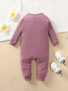 嬰兒素色插肩袖斜拉鍊連身褲 - 淡紫色 - 查看 2
