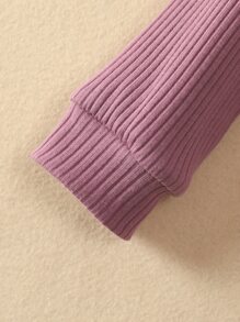 嬰兒素色插肩袖斜拉鍊連身褲 - 淡紫色 - 查看 3