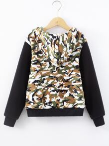 Boys Camo Print Hooded Flannel Jacket - Multicolor - View 2