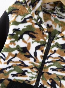 Boys Camo Print Hooded Flannel Jacket - Multicolor - View 3