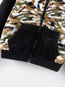 Boys Camo Print Hooded Flannel Jacket - Multicolor - View 4