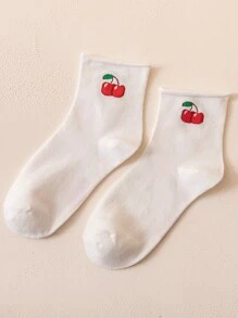 Tất cổ cao in họa tiết quả anh đào - trắng - Xem 1