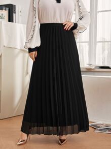 Modelyn Plus High Waist Solid Pleated Skirt - Black - View 4