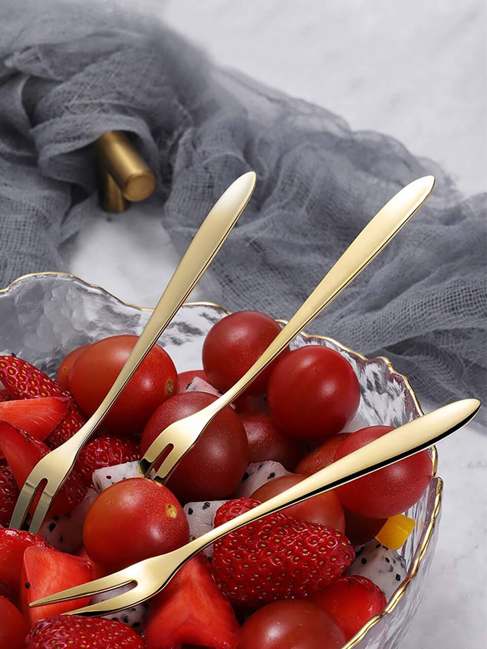 5pcs/Set Fashionable Stainless Steel Fruit Forks,Kitchen,Christmas Gift,School Supplies
