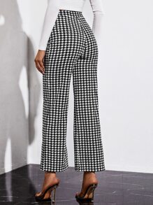 SHEIN Houndstooth Print Flared Leg Pants - Black and White - View 2
