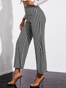 SHEIN Houndstooth Print Flared Leg Pants - Black and White - View 4