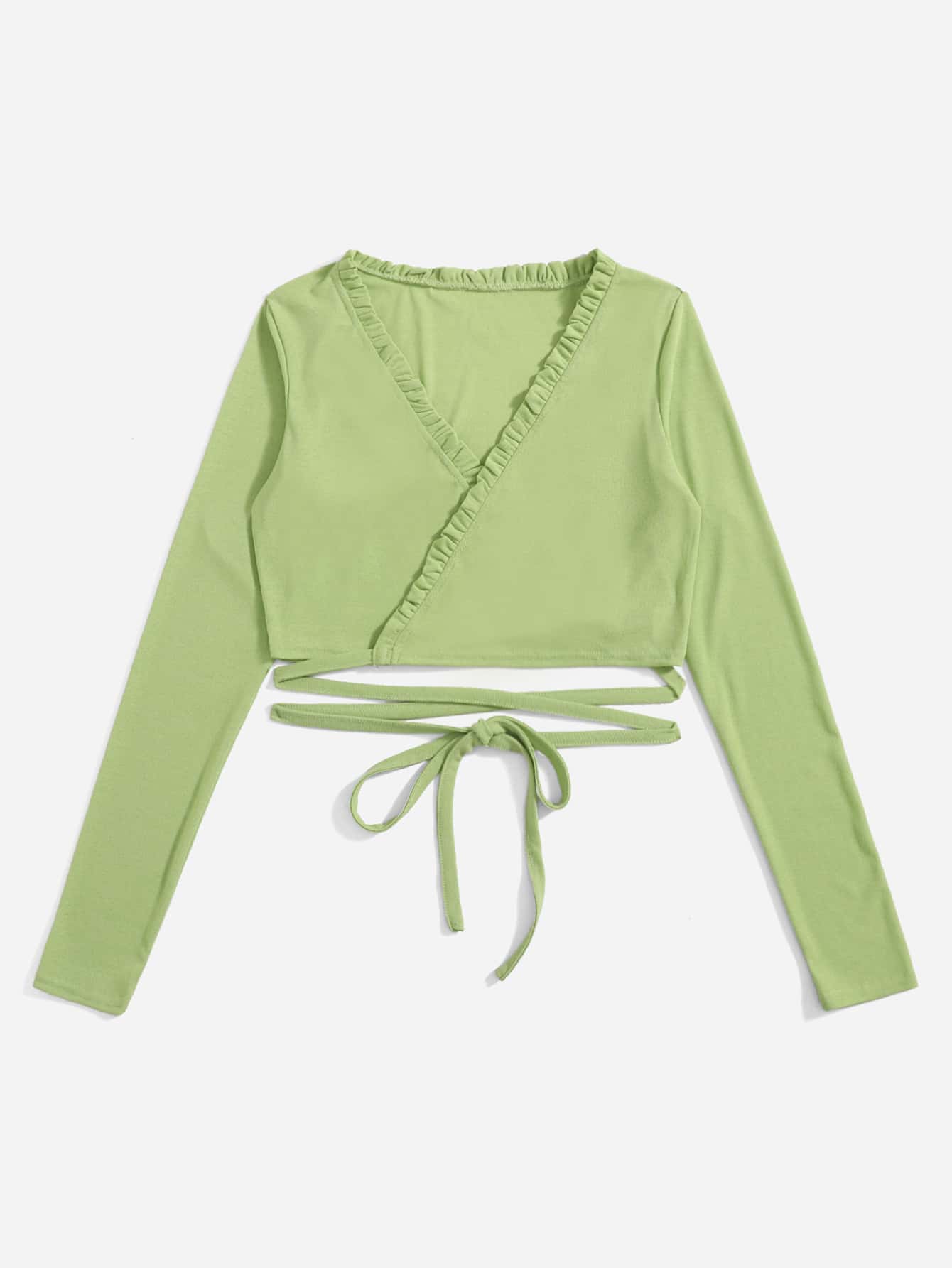 ROMWE Wrapped Frill Trim Tee - Lime Green - View 3