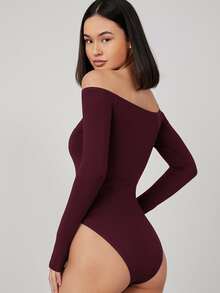 SHEIN 一字肩合身連身背心 - 紫紅色 - 查看 2