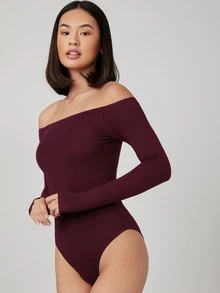 SHEIN 一字肩合身連身背心 - 紫紅色 - 查看 4