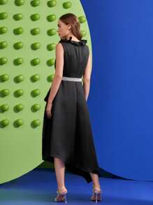 Waad Krali Đầm Thắt lưng Dây kéo Đồ họa Thanh lịch - màu đen - Xem 2