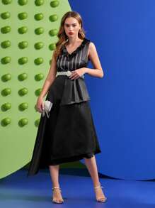 Waad Krali Đầm Thắt lưng Dây kéo Đồ họa Thanh lịch - màu đen - Xem 4