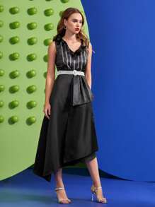 Waad Krali Đầm Thắt lưng Dây kéo Đồ họa Thanh lịch - màu đen - Xem 5