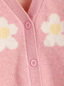 SHEIN Girls Floral Pattern Drop Shoulder Cardigan - Baby Pink - View 3