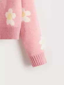 SHEIN Girls Floral Pattern Drop Shoulder Cardigan - Baby Pink - View 4