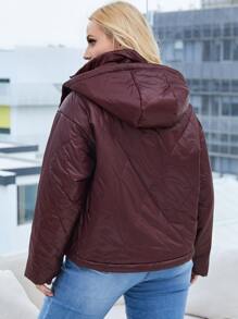 SHEIN Plus Drop Shoulder Slant Pockets Hooded Argyle Quilted Coat