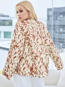 SHEIN Unity Plus Size Allover Print Slant Pockets Padded Coat - Multicolor - View 2
