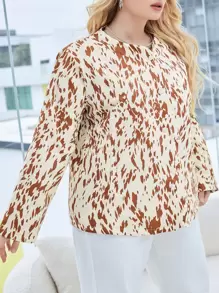 SHEIN Unity Plus Size Allover Print Slant Pockets Padded Coat - Multicolor - View 4