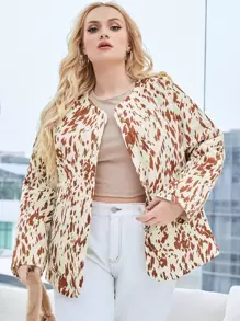 SHEIN Unity Plus Size Allover Print Slant Pockets Padded Coat - Multicolor - View 5