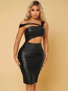 SHEIN SXY Đầm Bất đối xứng Cắt ra màu trơn Gợi cảm - màu đen - Xem 3