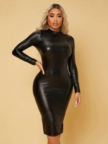 SHEIN SXY Stand Neck Bodycon Dress - Black - View 4