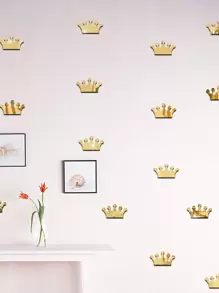 18 piezas Pegatinas de espejo de pared con diseño de corona, pegatinas, vinilos decorativos para decoración del hogar, artículos de decoración de primavera para refrescar tu hogar, pegatinas de decoración de ramas para decoración de pared, espejo para decoración de habitación, baño y sala de estar - Dorado - Ver 3