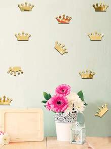 18 piezas Pegatinas de espejo de pared con diseño de corona, pegatinas, vinilos decorativos para decoración del hogar, artículos de decoración de primavera para refrescar tu hogar, pegatinas de decoración de ramas para decoración de pared, espejo para decoración de habitación, baño y sala de estar - Dorado - Ver 6