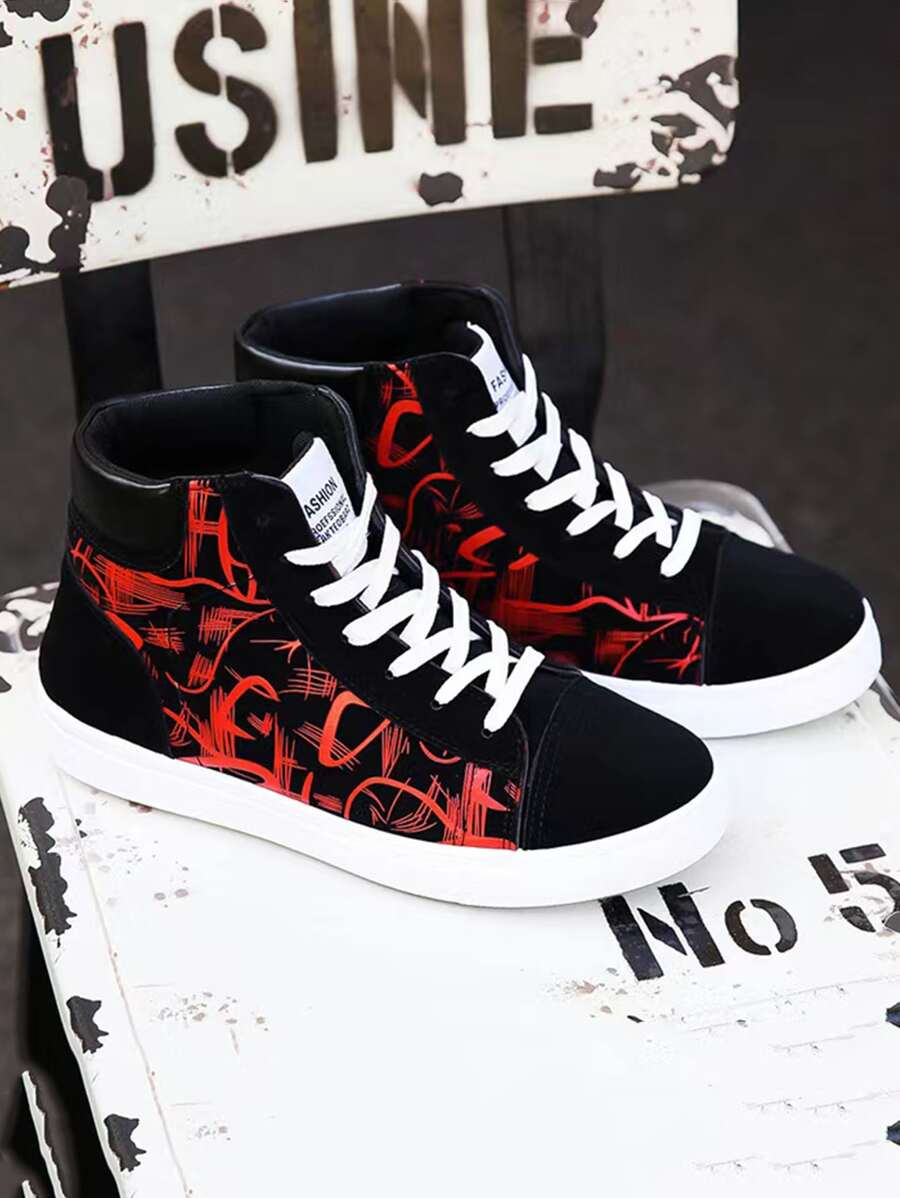 Two Tone Graphic High Top Skate Shoes - Multicolor - View 1