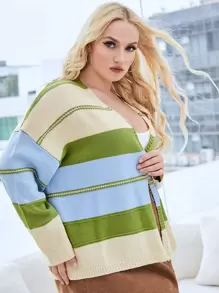 SHEIN Unity áo hở cổ kích thước lớn Khối Màu Giải trí - Nhiều màu - Xem 5