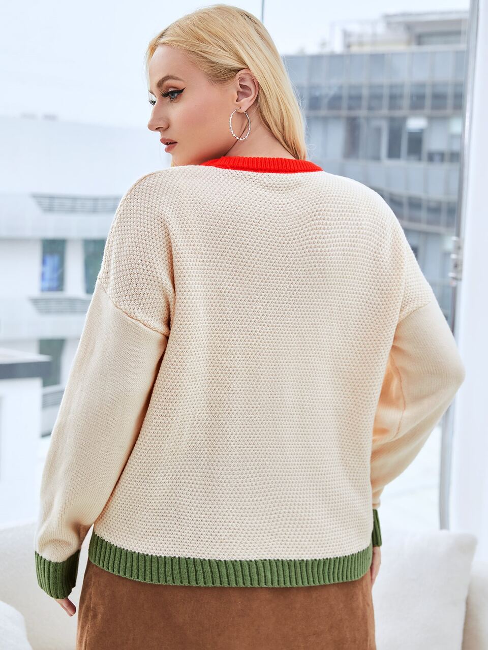 Plus Drop Shoulder Contrast Trim Sweater