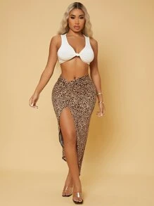 SHEIN SXY Leopard Print Twist Detail Skirt - Multicolor - View 8