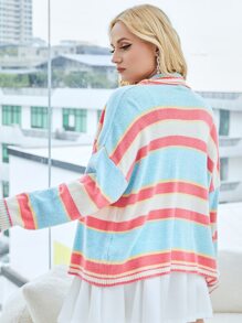 SHEIN Essnce áo hở cổ kích thước lớn Sọc Giải trí - Nhiều màu - Xem 2