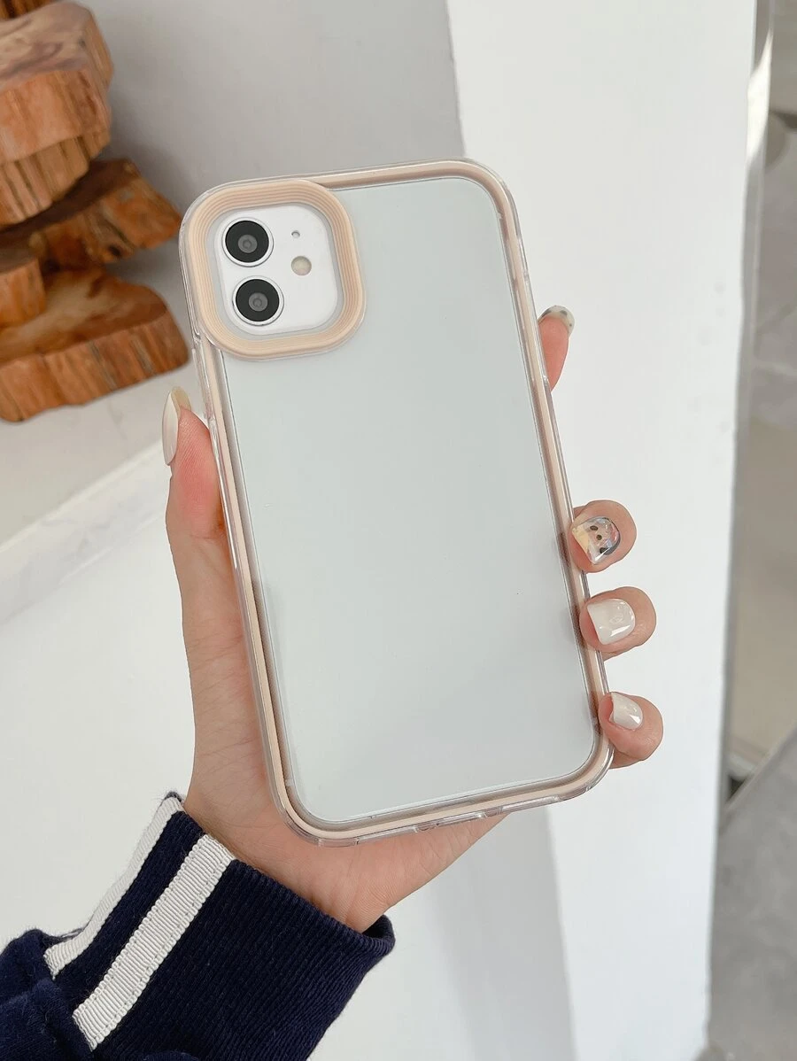 Contrast Frame Clear Phone Case - Khaki - View 1