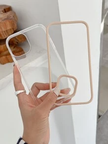 Contrast Frame Clear Phone Case - Khaki - View 2
