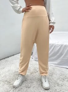 Wide Waistband Slant Pocket Joggers - Apricot - View 1