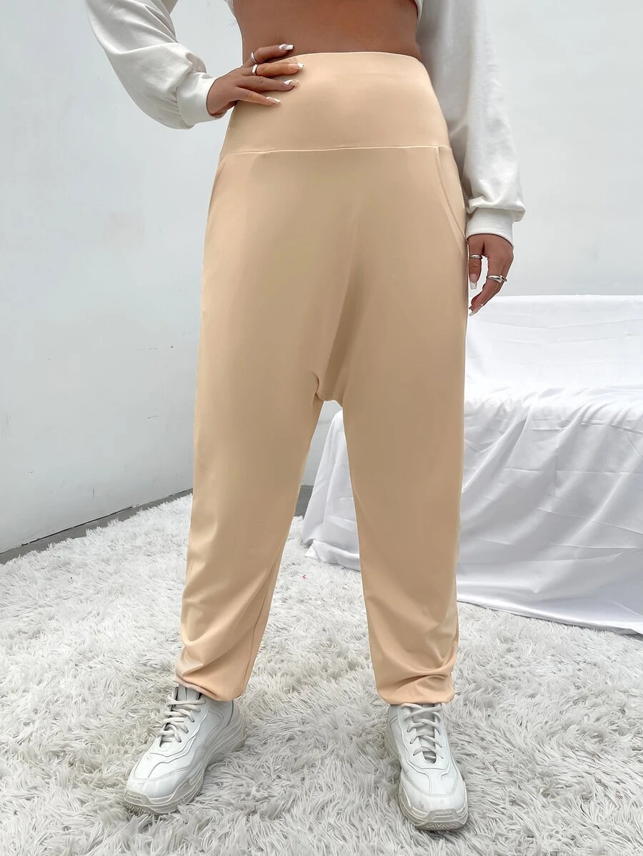 Wide Waistband Slant Pocket Joggers - Apricot - View 1