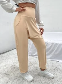 Wide Waistband Slant Pocket Joggers - Apricot - View 3