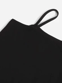 SHEIN Tween Girls' Knit Asymmetrical Neck Basic Solid Color Asymmetrical Neckline Dress - Black - View 3