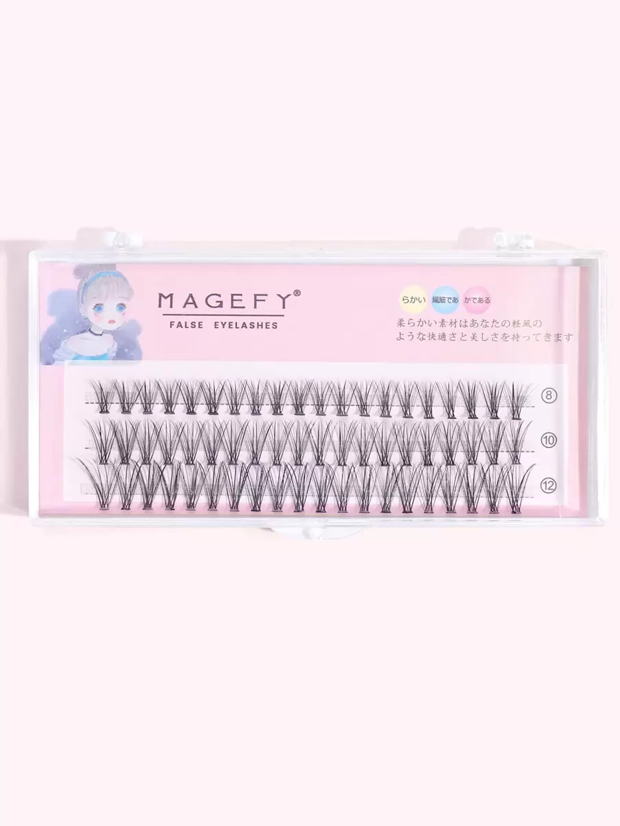 MAGEFY 60 簇鱼尾分段混合式睫毛，8-10-12 毫米，卷曲更长，C 个人 DIY 不同长度的睫毛，适合日常使用的天然柔软手工睫毛，旅行用漫画睫毛，睫毛簇，睫毛簇，单根睫毛，睫毛，假睫毛 - 黑色 - 查看 1
