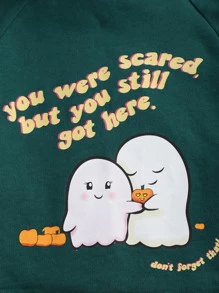 Julmarkz 女孩標語和卡通圖案插肩袖連帽衫